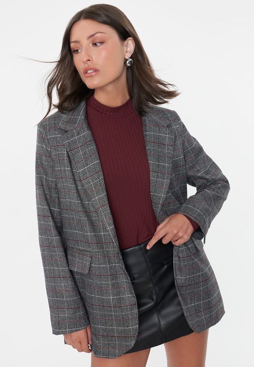 Blazer Mujer Punk Gris Checks