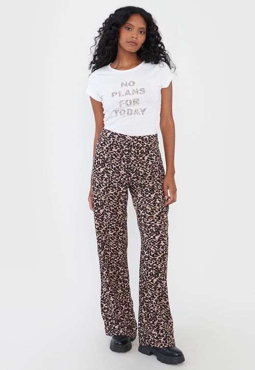Pantalón Mujer Viscosa Animal Print Café
