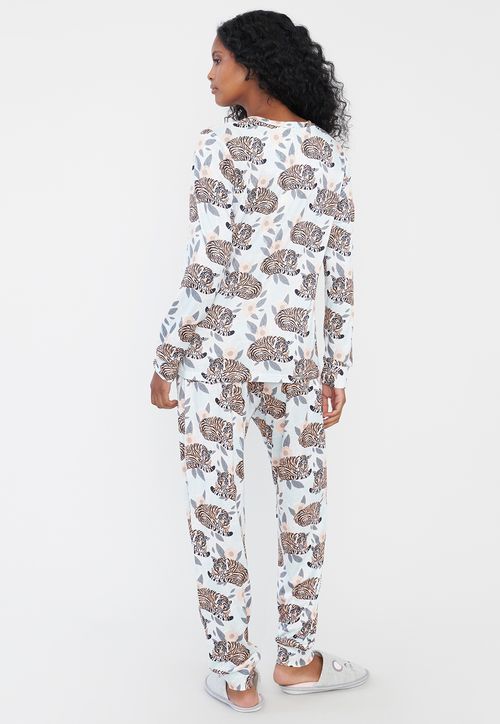 Pijama Mujer Largo Full Print Gris