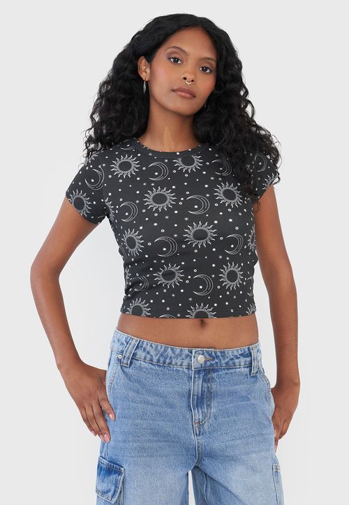 Polera Mujer Crop Negro Astral