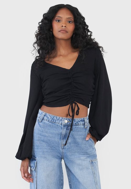 Blusa Mujer Manga Globo Negro