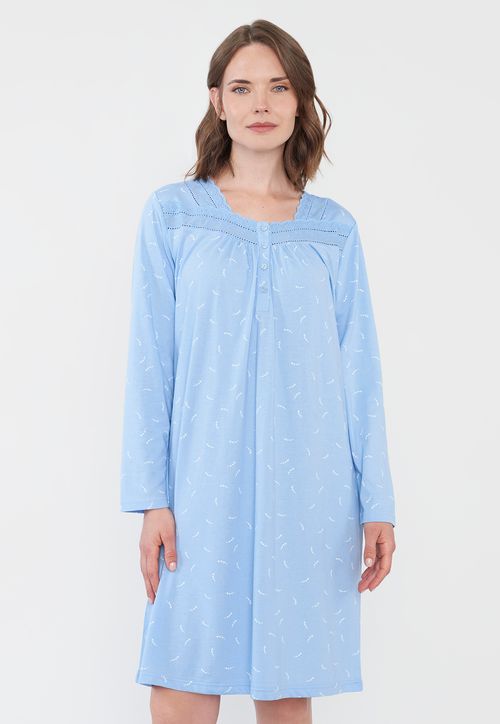 Camisa de Dormir Mujer Manga Larga Celeste
