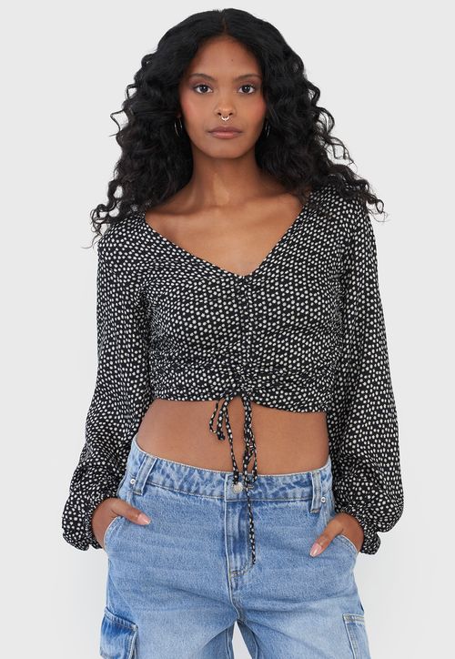 Blusa Mujer Manga Globo Print Negro