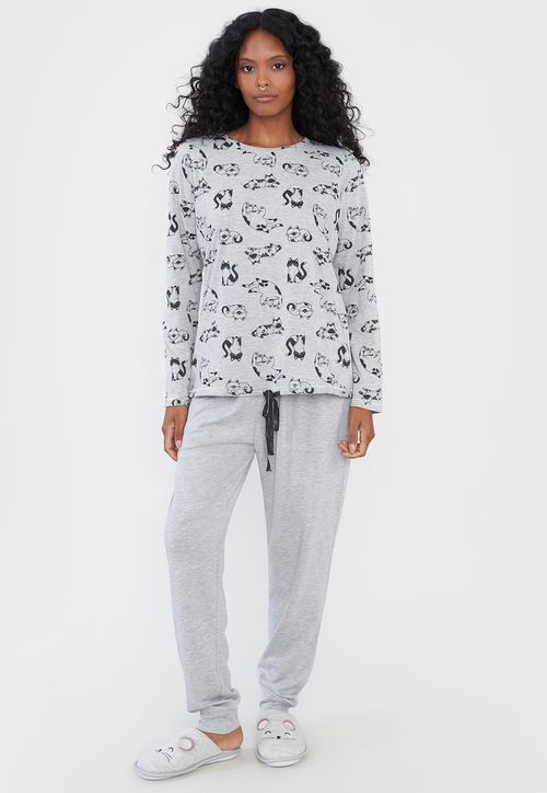Pijama Mujer Aplicación Gris