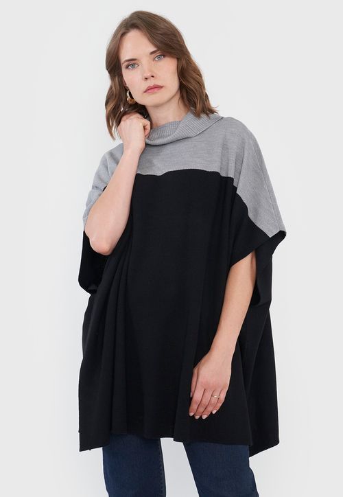 Poncho Mujer Negro/Gris