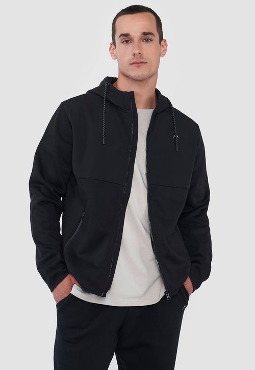 Polerón Hombre Deportivo Cierres Zipper Negro