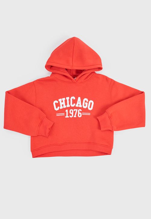 Poleron Niña Teen Crop Patch Sporty Rojo
