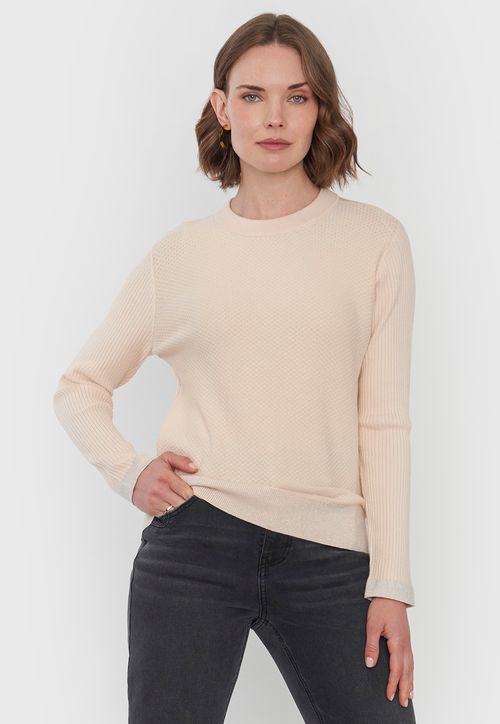 Sweater Mujer Cerrado Trenzado Ecru