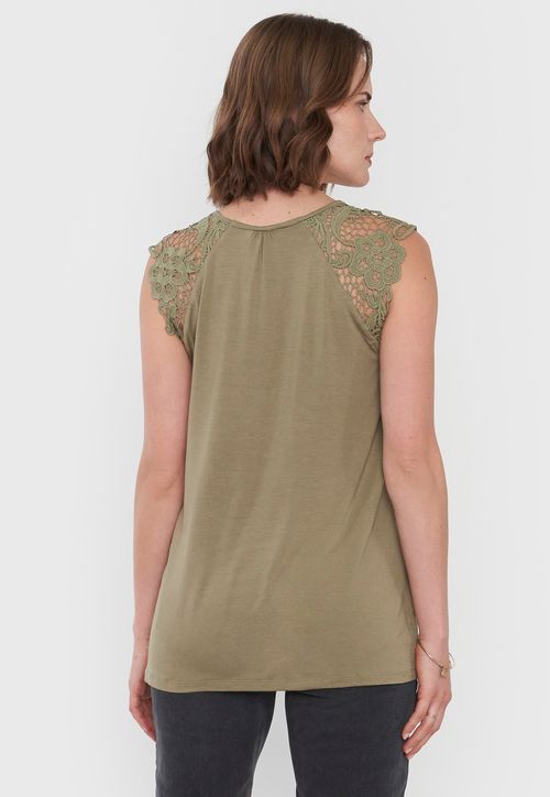 Polera Mujer Hombros Macramé Verde
