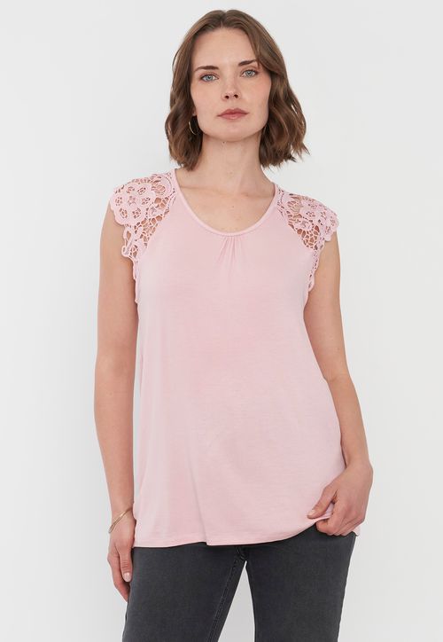 Polera Mujer Hombros Macramé Palo Rosa