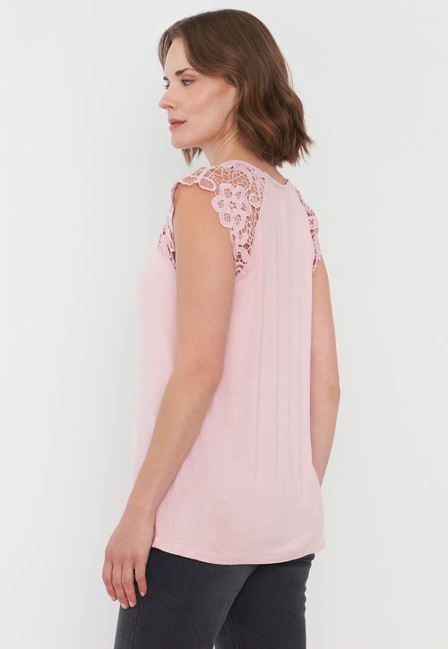 Polera Mujer Hombros Macramé Palo Rosa