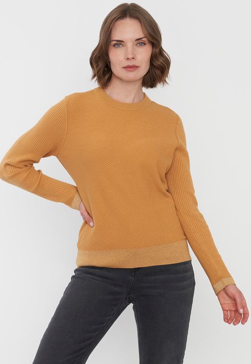 Sweater Mujer Cerrado Trenzado Color Mostaza