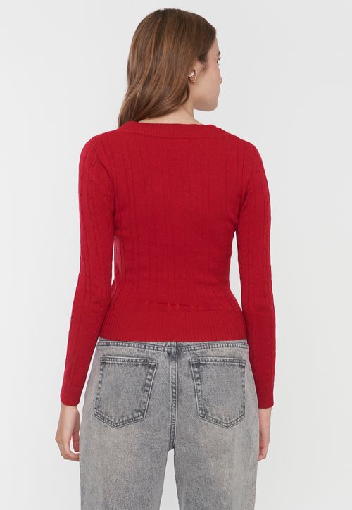 Sweater Mujer Cuello V Slim Rojo