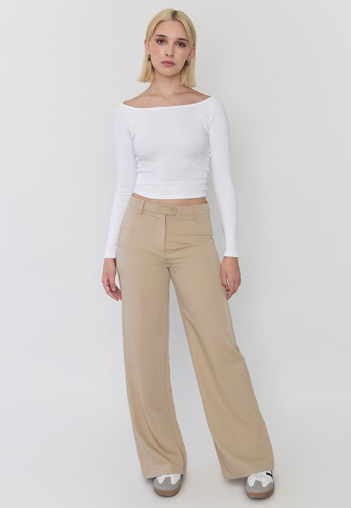 Pantalón Mujer Beige Sastrero Liso