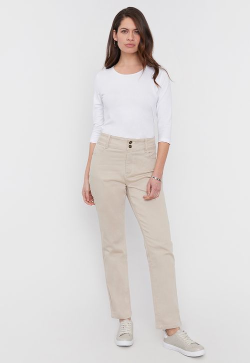 Jeans Mujer Color 2 Botones Push Up  Beige