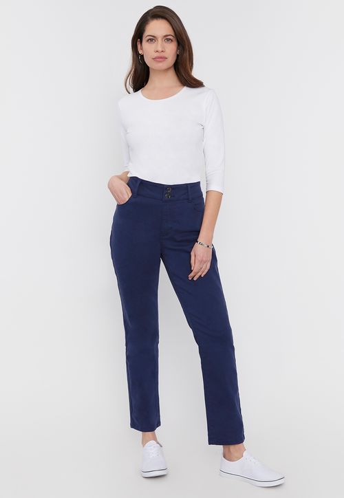 Jeans Mujer Color 2 Botones Push Up  Navy