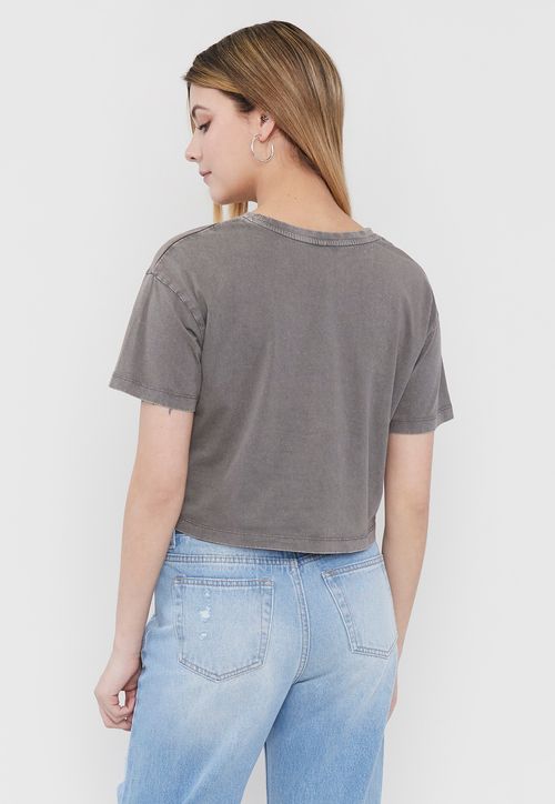 Polera Mujer Fun Manga Corta Crop Gris