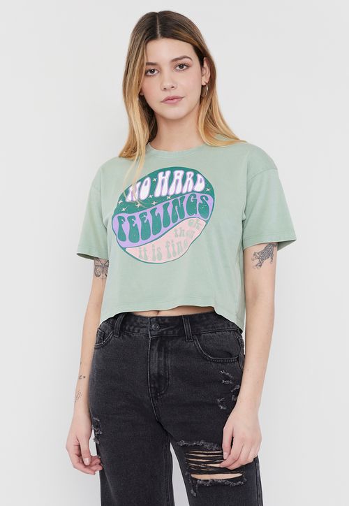 Polera Mujer Fun Manga Corta Crop Verde