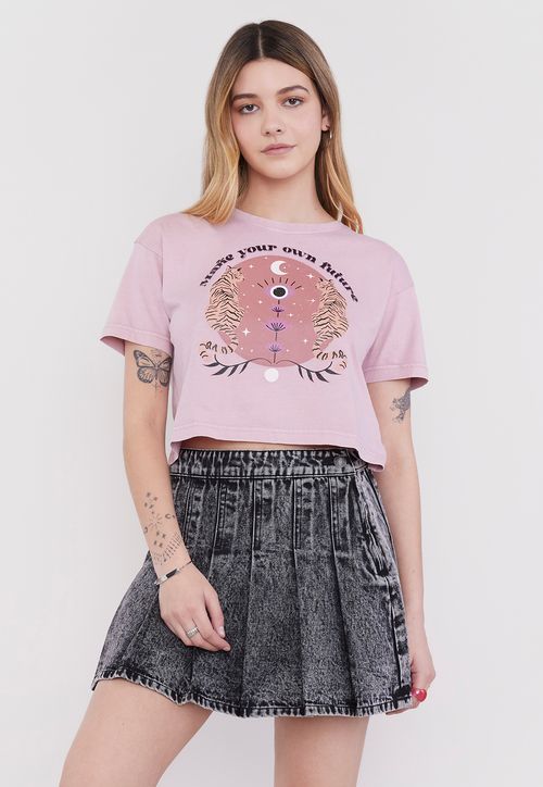 Polera Mujer Fun Manga Corta Crop Rosa