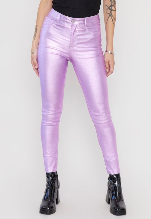 Pantalón Mujer Metalizado Lila Straight