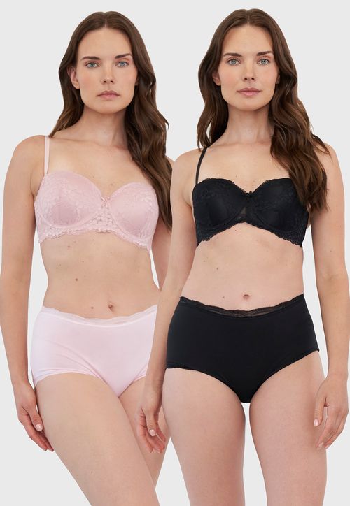 Pack Calzón Mujer Alto Cotton Negro - Rosado