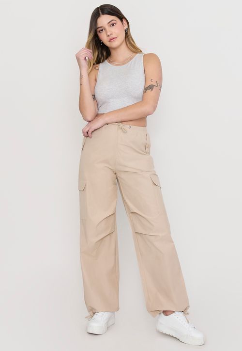 Pantalón Parachute Mujer Beige