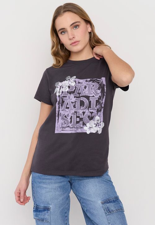 Polera Mujer Fun Oversize Gris Flor