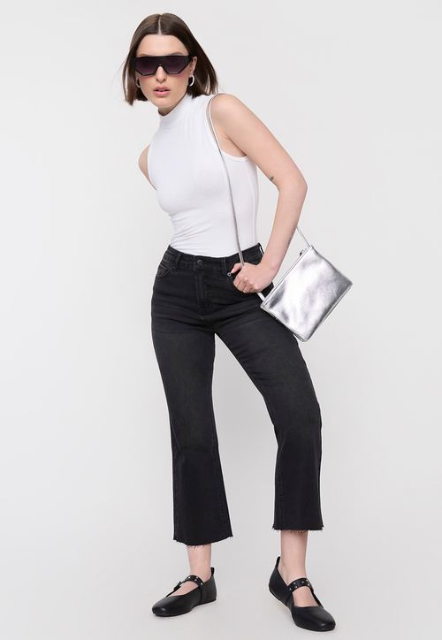 Jeans Mujer Flare Crop Negro