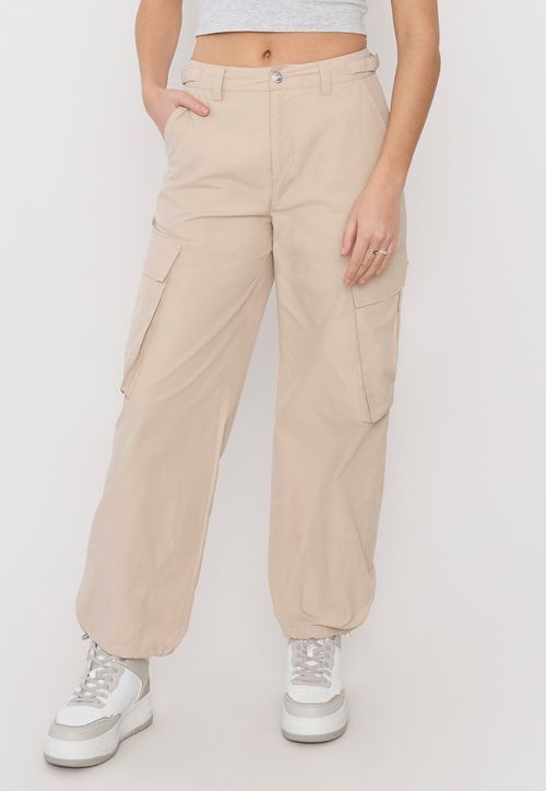 Pantalón Mujer Cargo Parachute Ajustable Beige