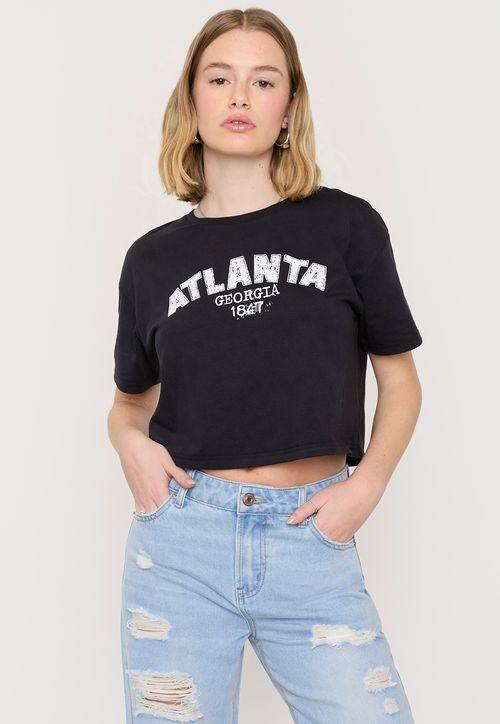 Polera Mujer Atlanta Fun Manga Corta Crop Negro