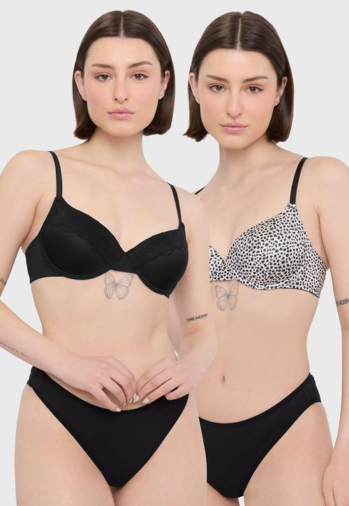 Sostén Mujer Bipack Liso Print Copa B Blanco Animal Print