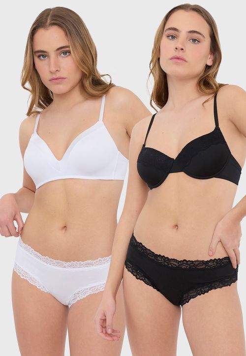 Pack Calzón Mujer Alto Microfibra Negro- Blanco