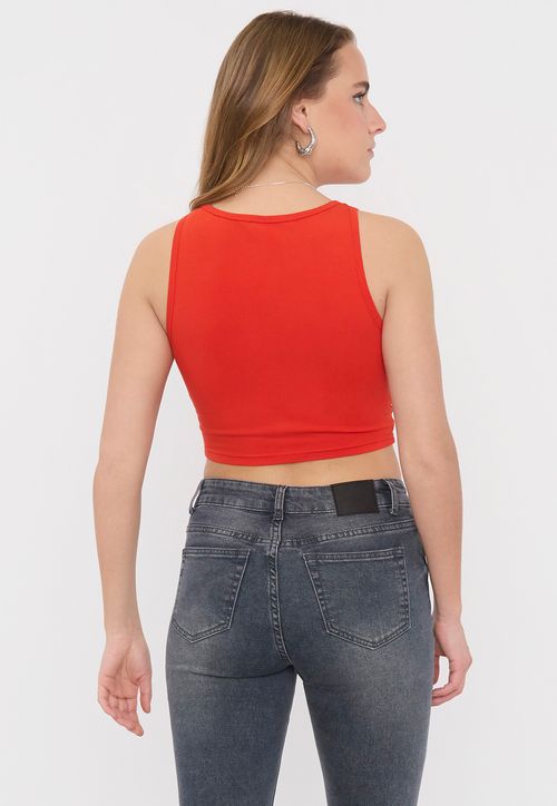 Polera Mujer Crop Rojo Sin Mangas