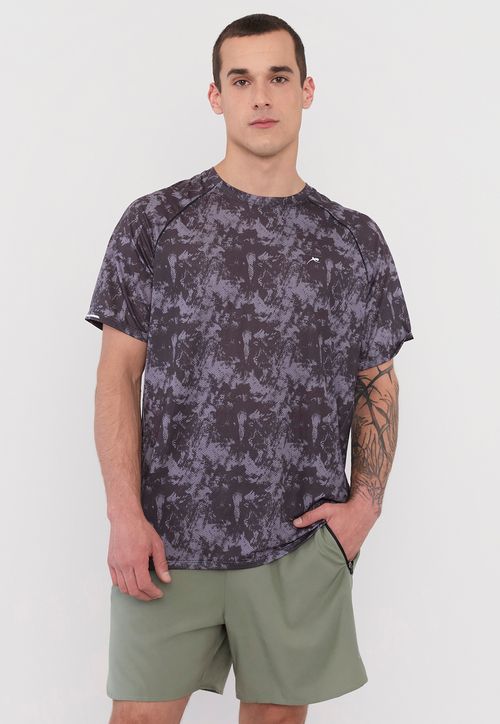 Polera Hombre Deportiva Full Print Mesh Negro