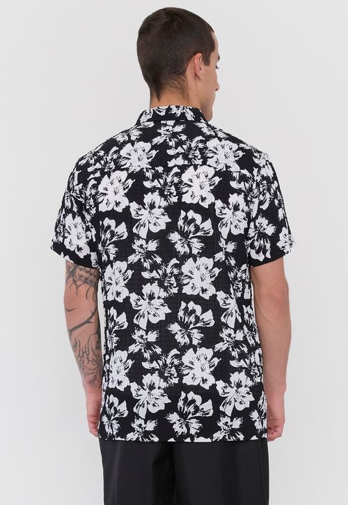 Guayabera Hombre Night Print Flores Negro