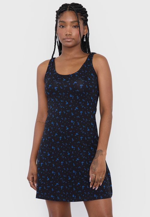 Vestido Mujer Corto Pabilo Ancho Negro Flores