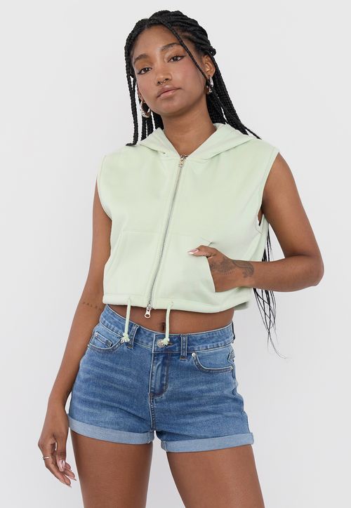 Polerón Mujer Hoddie Sin Mangas Verde Claro Melange