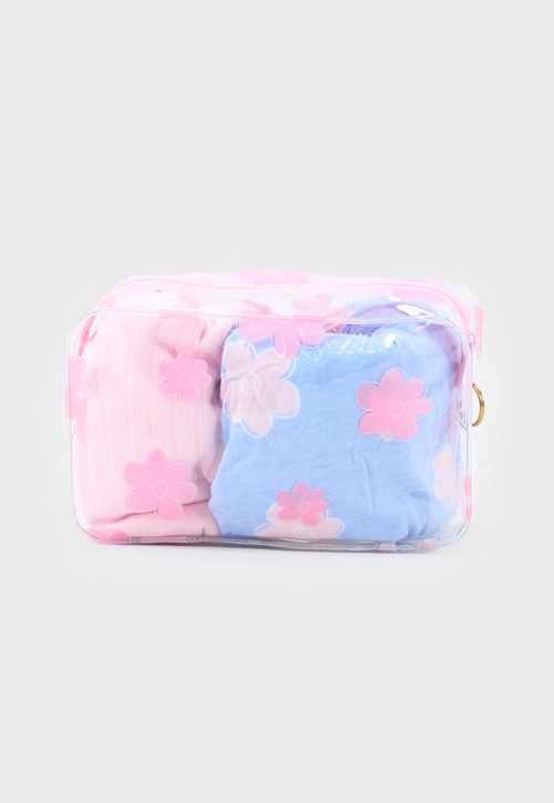 Pijama Mujer Rib Encaje Rosado Flores + Estuche