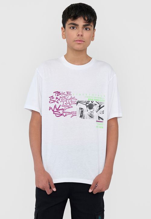 Polera Niño Photo Print Graffiti Blanco