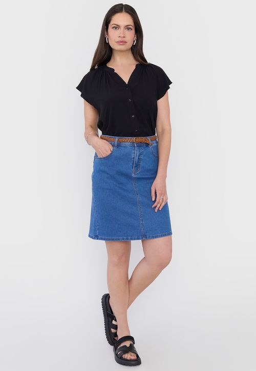 Falda Mujer Denim Cinturón Azul Medio