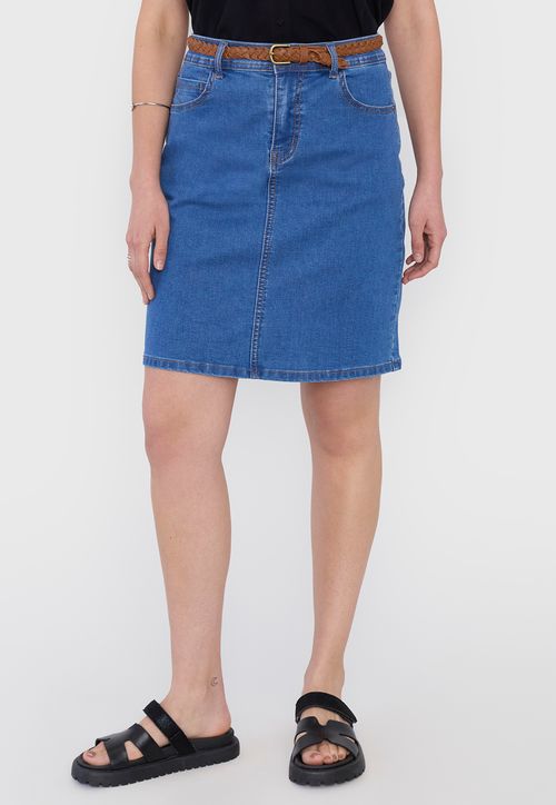 Falda Mujer Denim Cinturón Azul Medio