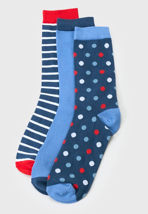 Calcetines Hombre Tripack Mix Azul/Rojo Print