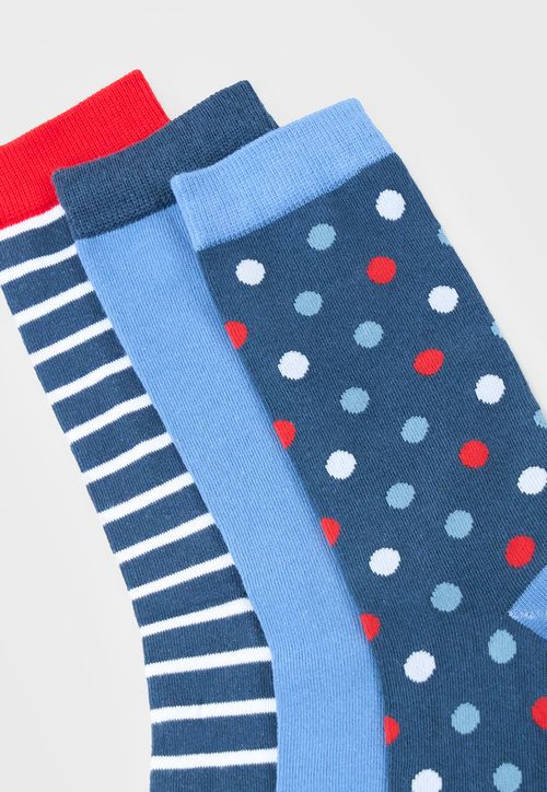 Calcetines Hombre Tripack Mix Azul/Rojo Print