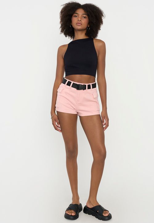 Short Mujer Cargo Cinturón Rosado