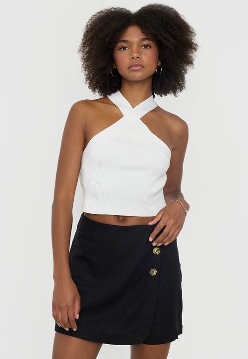 Peto Mujer Tejido Cuello Cruzado Blanco
