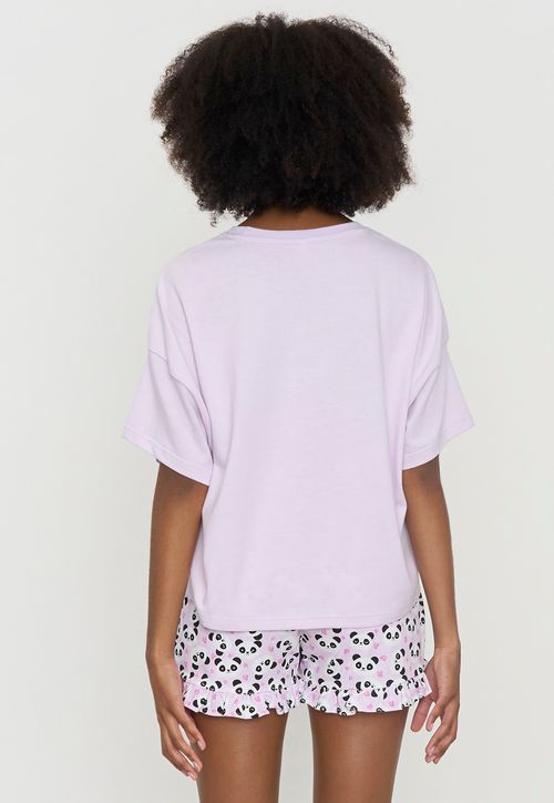 Pijama Mujer Corto Oversize Vuelos Lila Pandas