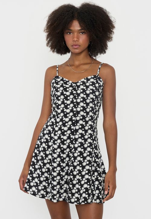 Vestido Mujer Print Margaritas Negro