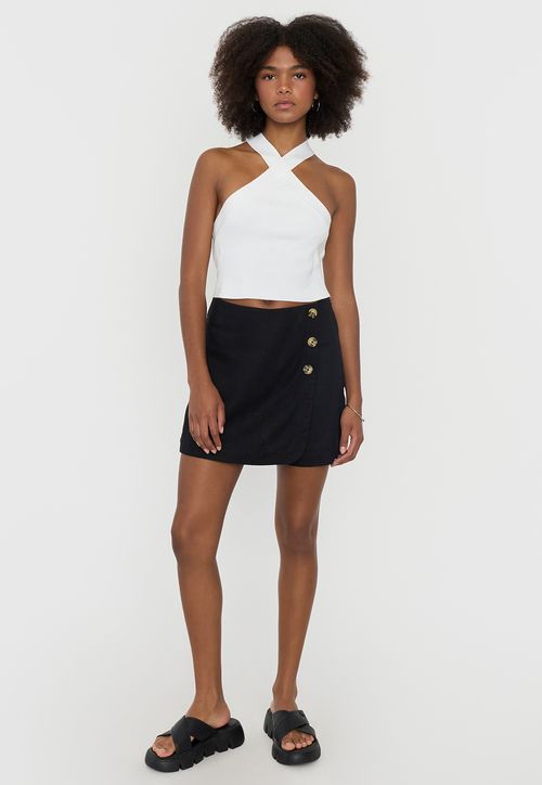 Skort Mujer Lino Lazo Lateral Negro
