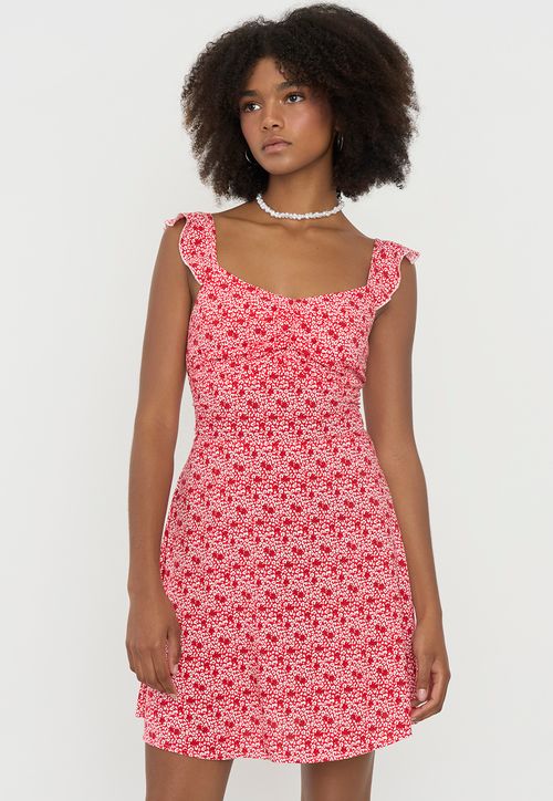 Vestido Mujer Corto Vuelos Print Rojo