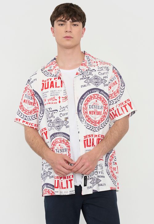 Guayabera Hombre Viscosa Lino Blanco